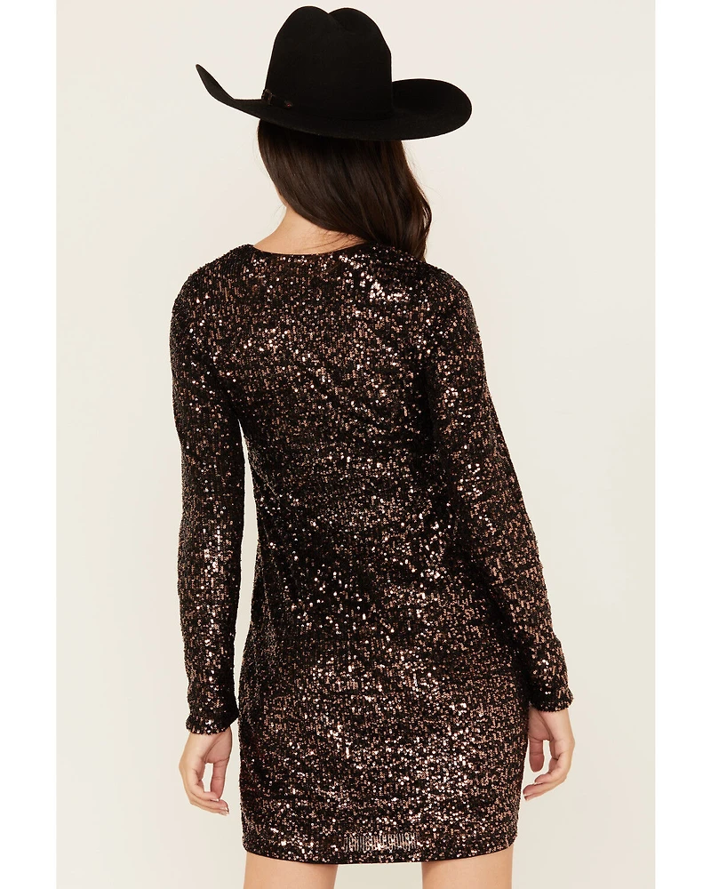 Shyanne Women's Sequins Long Sleeve Mini Dress