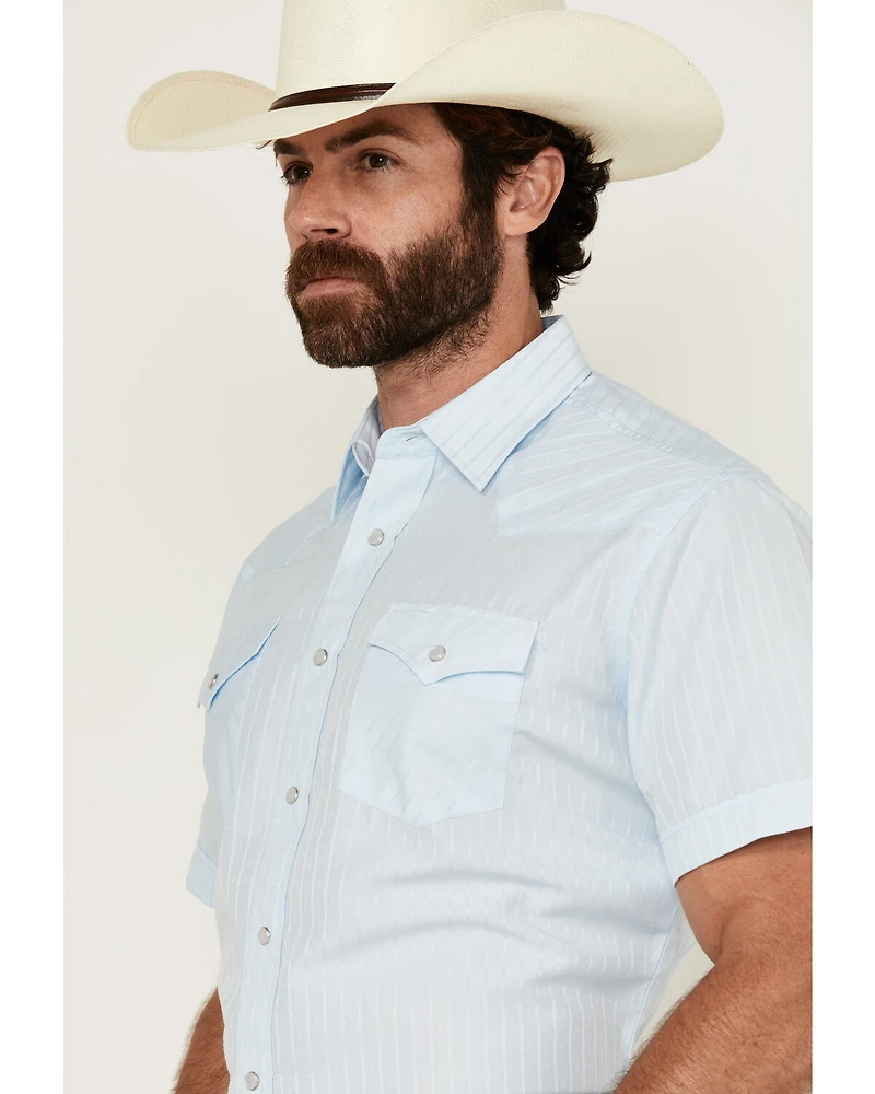 Rodeo Clothing Men's Tonal Satin Striped Short Sleeve Pearl Snap Western Shirt