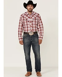 Roper Men's Plaid Print Embroidered Applique Long Sleeve Snap Western Shirt