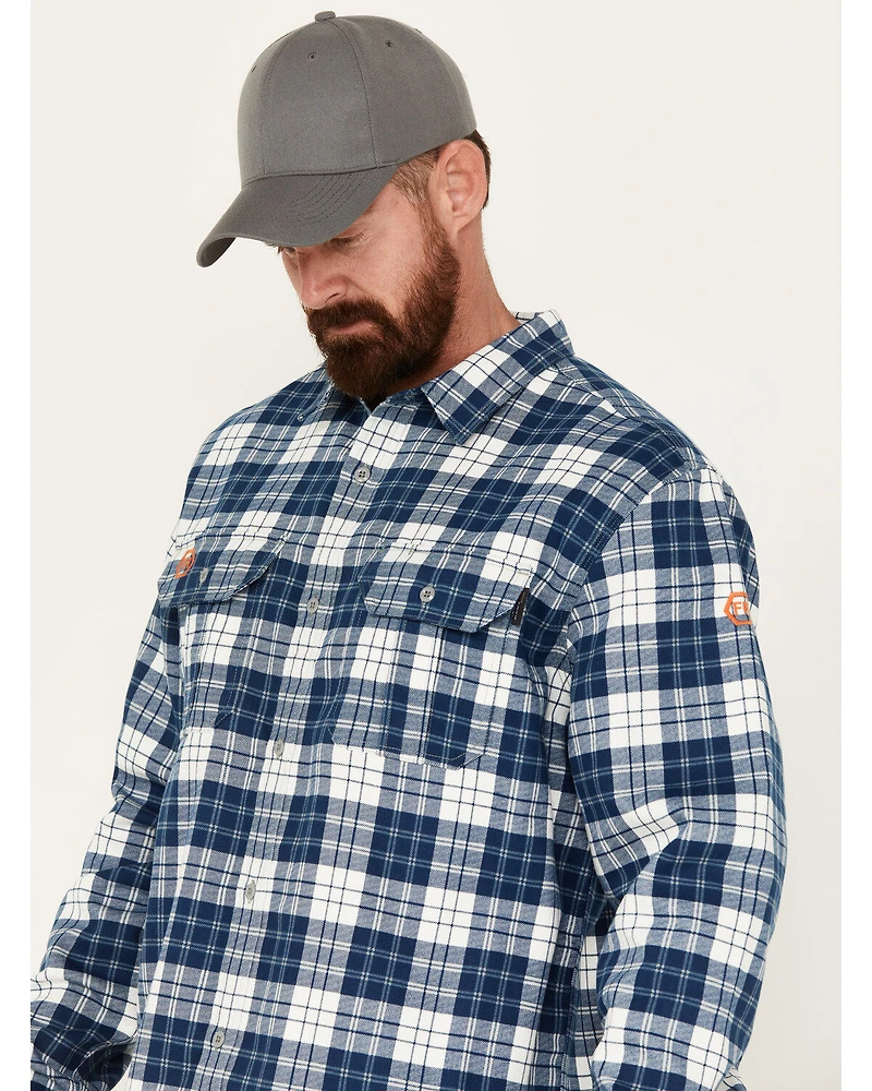 Hawx Men's FR Plaid Print Lightweight Button-Down Work Shirt