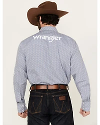 Wrangler Men's Geo Print Logo Long Sleeve Snap Western Shirt