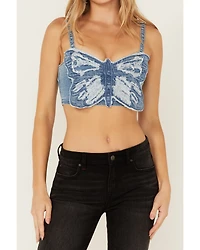 Vibrant Denim Women's Medium Wash Butterfly Cropped Top