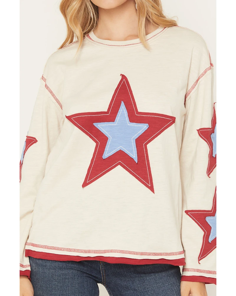 Blended Women's Long Sleeve Star Patchwork Top