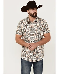 Rock & Roll Denim Men's Cactus Desert Print Short Sleeve Pearl Snap Stretch Western Shirt