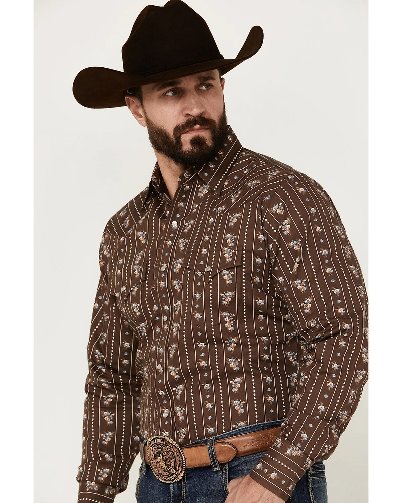 Ely Walker Men's Floral Striped Long Sleeve Pearl Snap Western Shirt