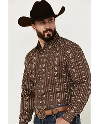 Ely Walker Men's Floral Striped Long Sleeve Pearl Snap Western Shirt