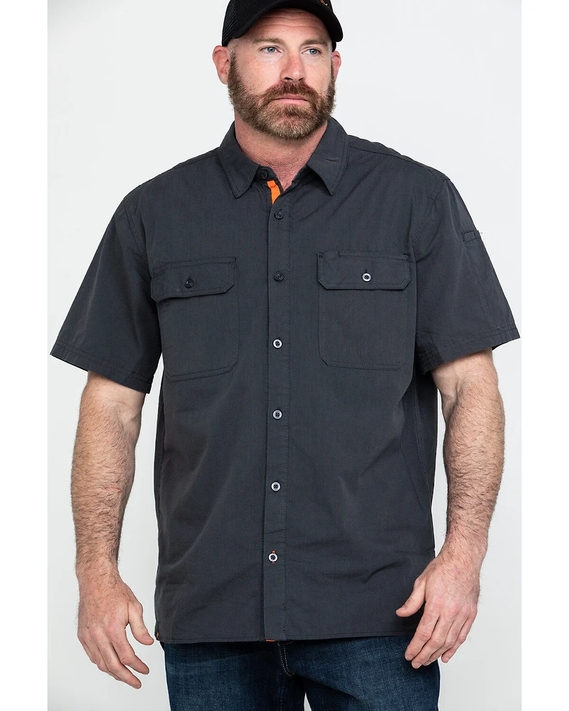 Hawx Men's Charcoal Solid Yarn Dye Two Pocket Short Sleeve Work Shirt - Tall