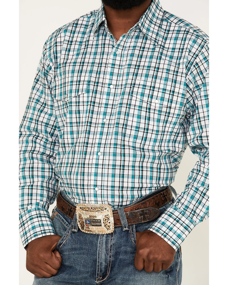 Wrangler Men's Plaid Print Long Sleeve Snap Western Shirt