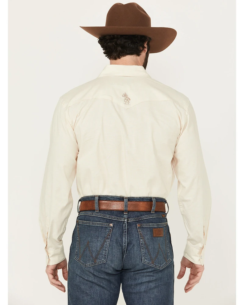Panhandle Men's Solid Embroidered Long Sleeve Snap Western Shirt