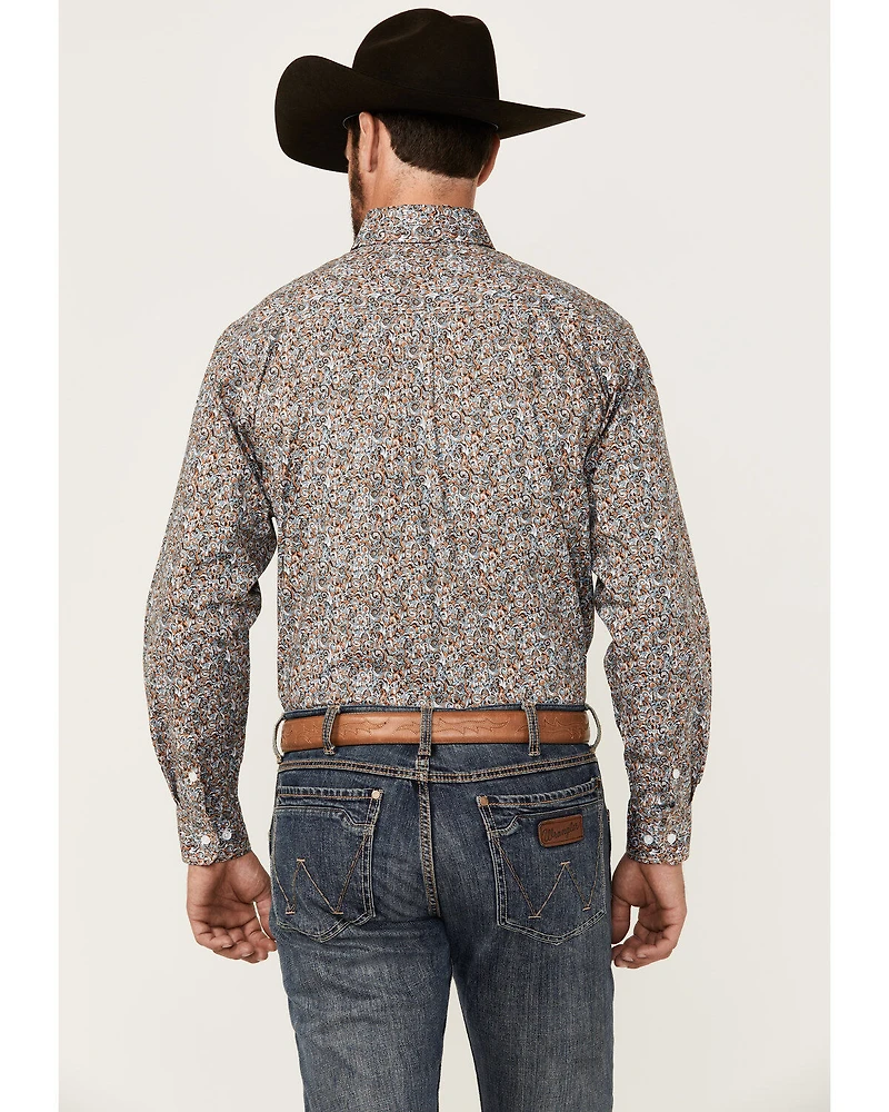 Rough Stock by Panhandle Men's Paisley Print Long Sleeve Button-Down Stretch Western Shirt