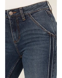 Shyanne Women's Gold Barrel Dark Wash High Rise Pintuck Flare Jeans