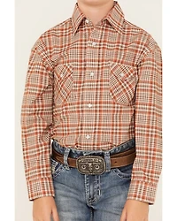 Rough Stock by Panhandle Boys' Plaid Print Long Sleeve Pearl Snap Stretch Western Shirt