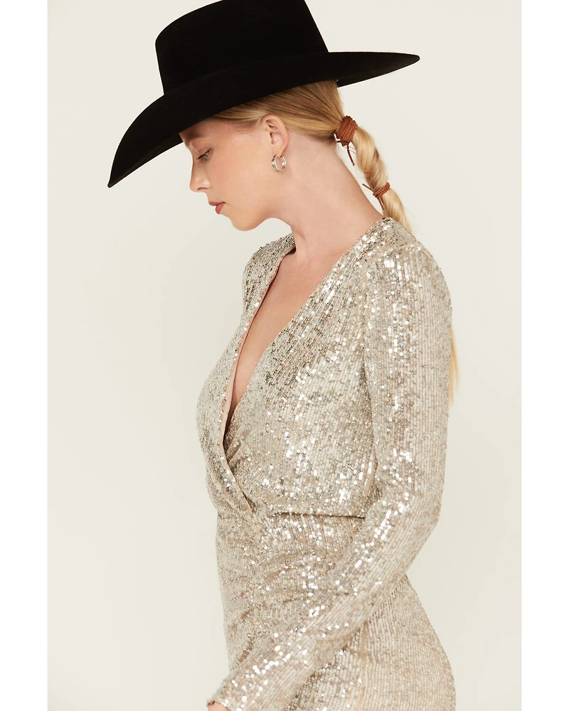 Show Me Your Mumu Women's Party Hop Sequins Long Sleeve Mini Dress