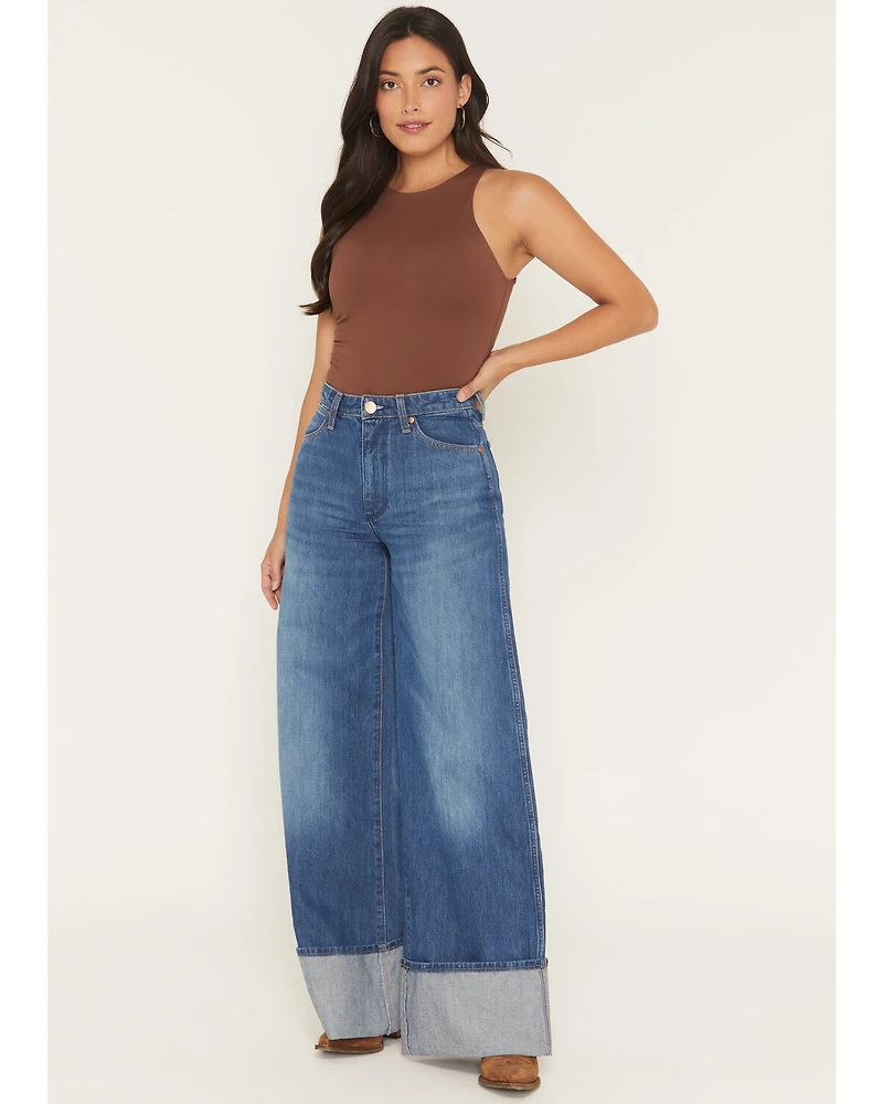 Wrangler Women's Medium Wash High Rise Cuffed Trouser Denim Jeans