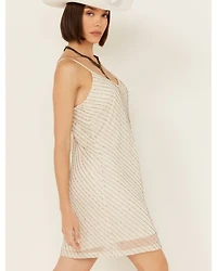 Wonderwest Women's Birch Cowl Neck Beaded Mesh Mini Dress