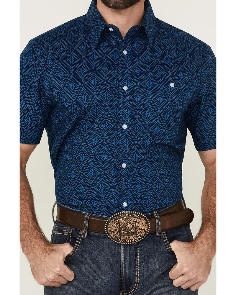 RANK 45® Men's Ribbon Medallion Print Short Sleeve Button-Down Stretch Western Shirt
