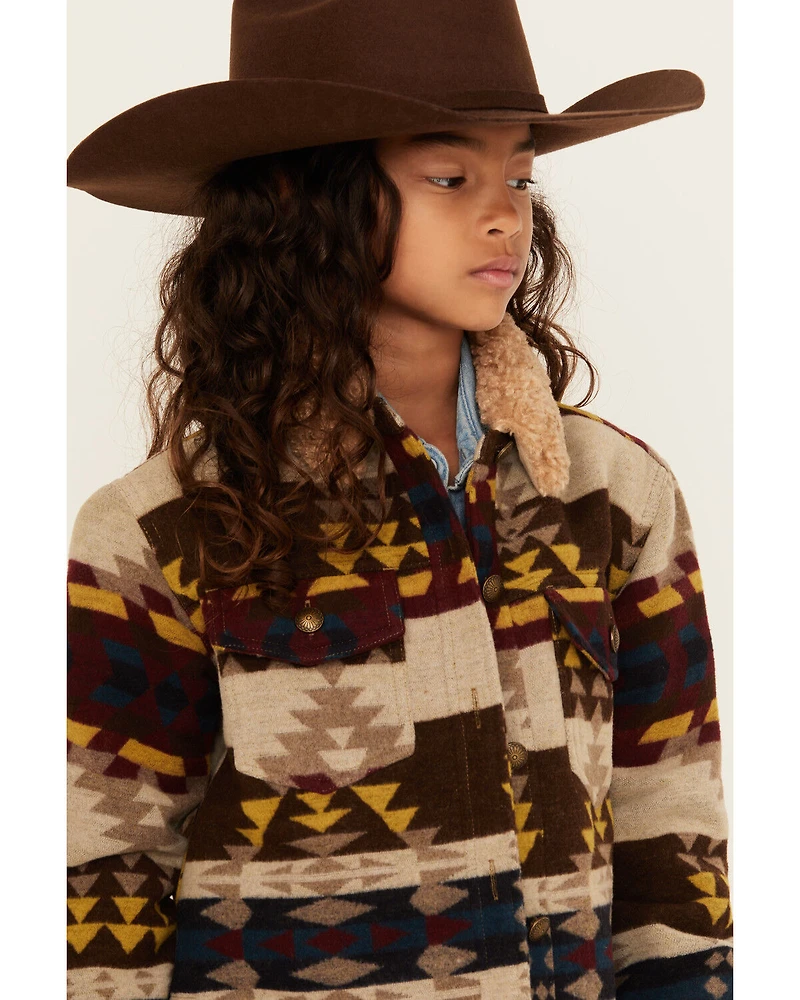 Shyanne Girls' Southwestern Print Sherpa Trim Shacket