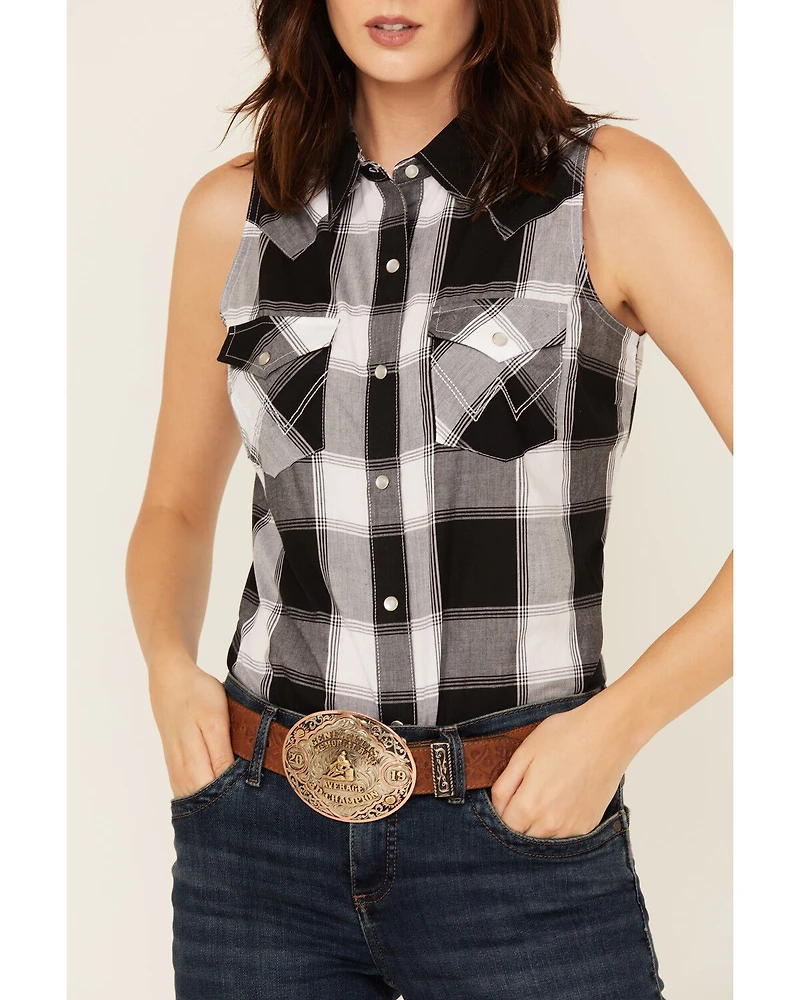 Wrangler Retro Women's Plaid Print Sleeveless Snap Stretch Western Shirt