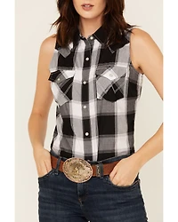 Wrangler Retro Women's Plaid Print Sleeveless Snap Stretch Western Shirt