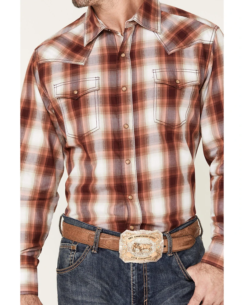 Wrangler Retro Men's Plaid Print Long Sleeve Snap Western Shirt