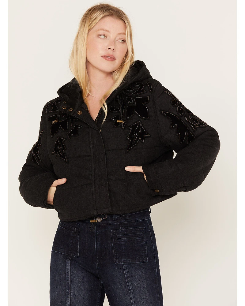 Free People Women's Fleur De Lis Denim Puffer Jacket