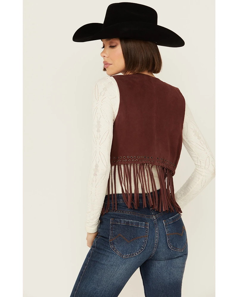 Shyanne Women's Short Fringe and Eyelet Suede Vest