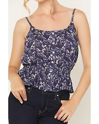 Rock & Roll Denim Women's Running Horses Sleeveless Button-Down Tank Top