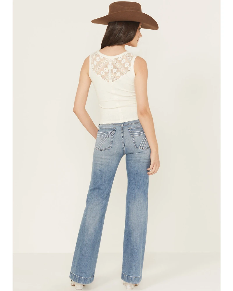 7 For All Mankind Women's Light Wash Pine Mid Rise Trouser Leg Stretch Denim Jeans