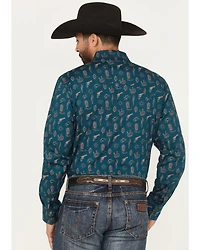 Rock & Roll Denim Men's Cowboy Print Long Sleeve Snap Stretch Western Shirt