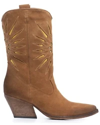 Golo Women's Contrasting Inlaid Sun Western Boots - Round Toe
