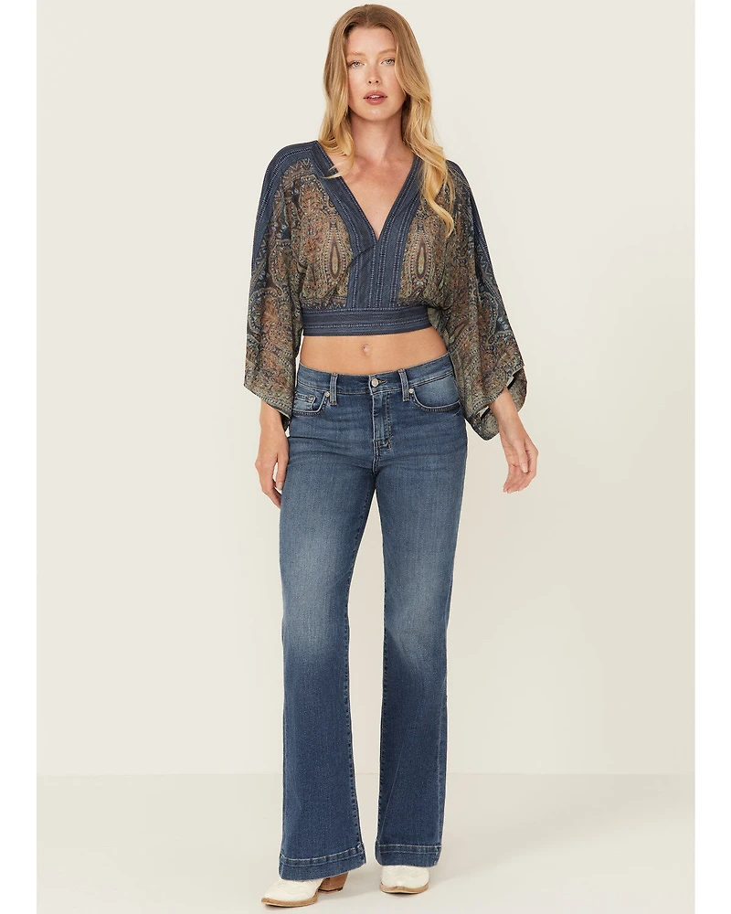7 For All Mankind Women's Dark Wash Mid Rise Marsh Tailorless Dojo Trouser Stretch Denim Jeans
