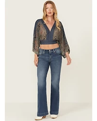 7 For All Mankind Women's Dark Wash Mid Rise Marsh Tailorless Dojo Trouser Stretch Denim Jeans