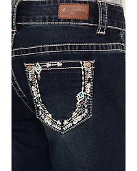 Shyanne Girls' Southwestern Floral Border Pocket Stretch Bootcut Jeans