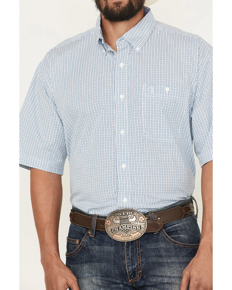 George Strait by Wrangler Men's Plaid Print Short Sleeve Button-Down Stretch Western Shirt