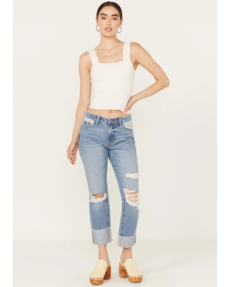 Ceros Women's Mid Rise Rolled Cuffed Capri Jeans
