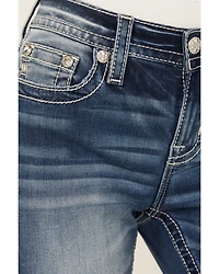 Miss Me Women's Dark Wash Mid Rise 34" Bootcut Stretch Denim Jeans