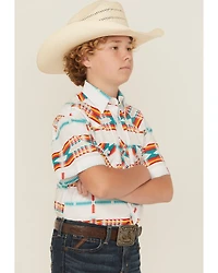 Rock & Roll Denim Boys' Southwestern Print Short Sleeve Pearl Snap Western Shirt