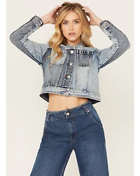 Cleo + Wolf Women's Light Wash Cropped Trucker Denim Jacket