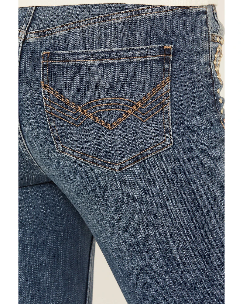 Idyllwind Women's Onslow Medium Wash Gypsy High Rise Embellished Stretch Flare Jeans