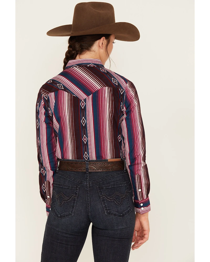 RANK 45® Women's Southwestern Stripe Print Heritage Snap Stretch Western Riding Shirt