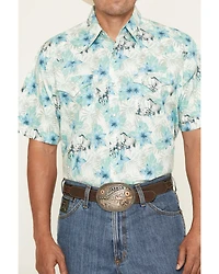 Ely Walker Men's Hawaiian Horse Print Short Sleeve Snap Western Shirt