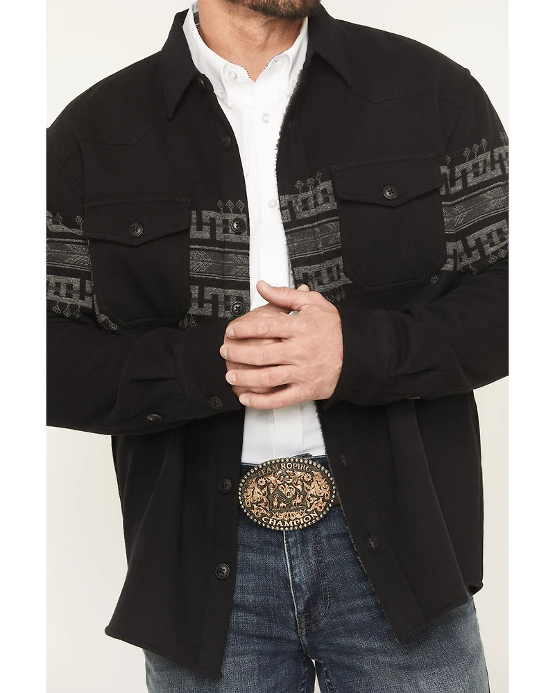 Cody James Men's Southwestern Border Print Sherpa Lined Flannel Shirt Jacket