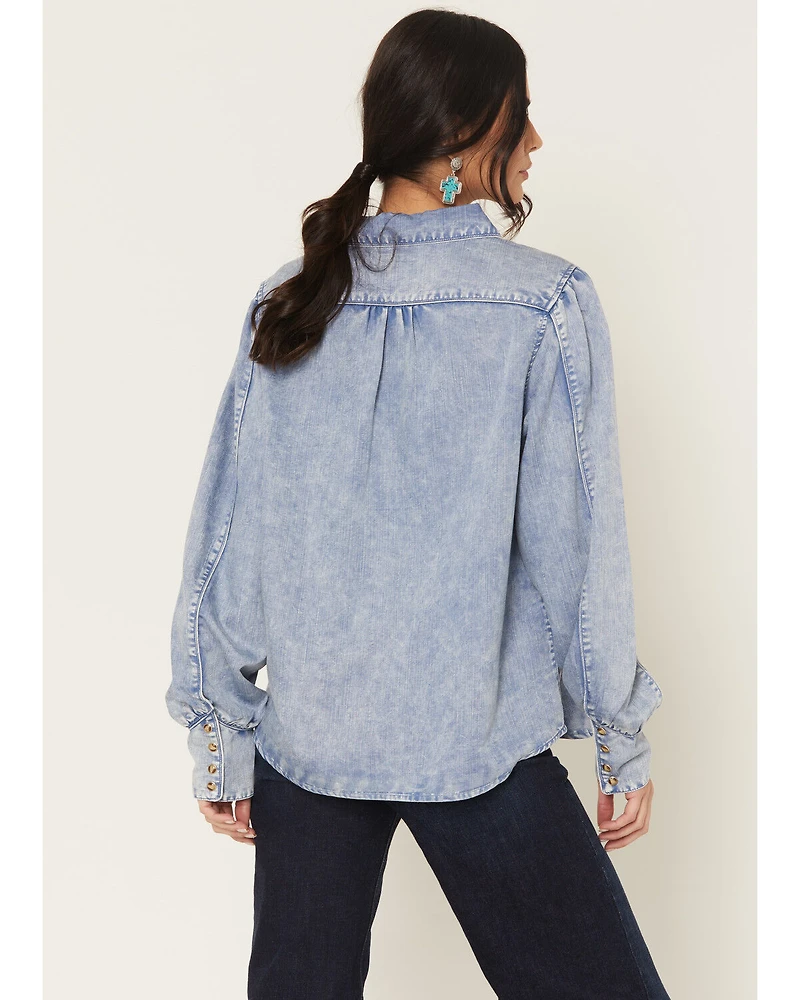 Kimes Ranch Women's Mae Floral Embroidered Long Sleeve Snap Relaxed Fit Western Shirt