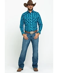 Wrangler Silver Edition Men's Teal Checotah Geo Print Long Sleeve Western Shirt