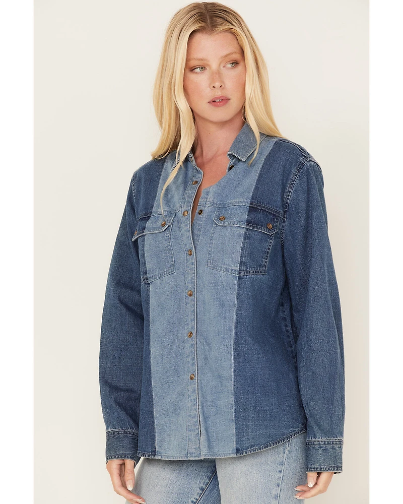 Cleo + Wolf Women's Montana Avenue Two Tone Long Sleeve Denim Snap Shirt