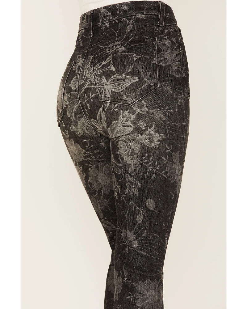 7 For All Mankind Women's Floral Print High Rise Slim Stretch Bootcut Jeans