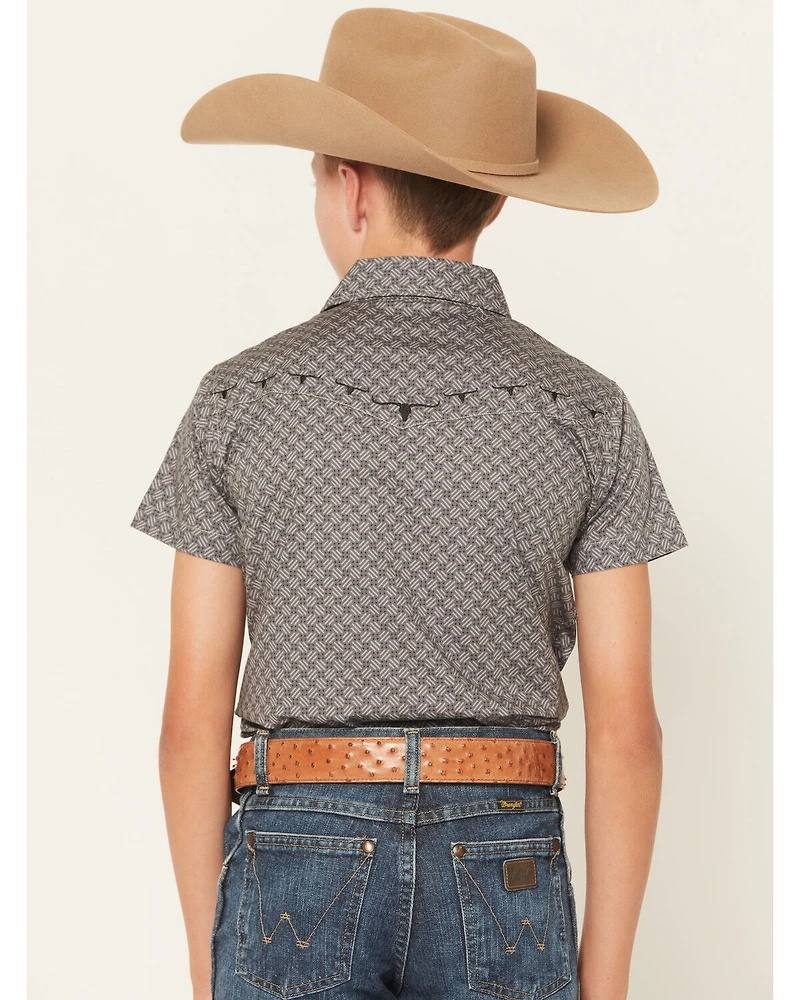 Cowboy Hardware Boys' Geo Print Short Sleeve Snap Western Shirt