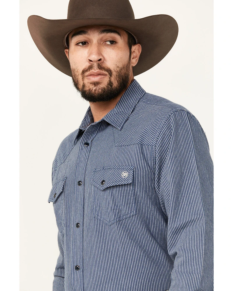 Blue Ranchwear Men's Somerville Herringbone Striped Print Long Sleeve Snap Work Shirt