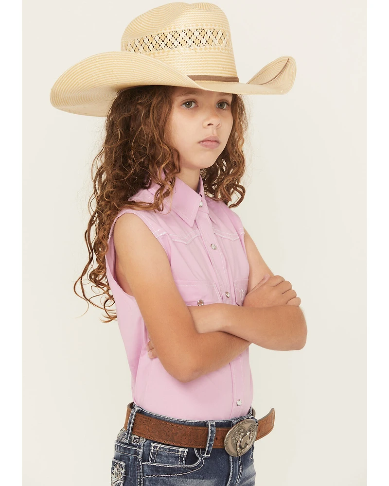 Cowgirl Hardware Girls' Solid Sleeveless Snap Western Shirt