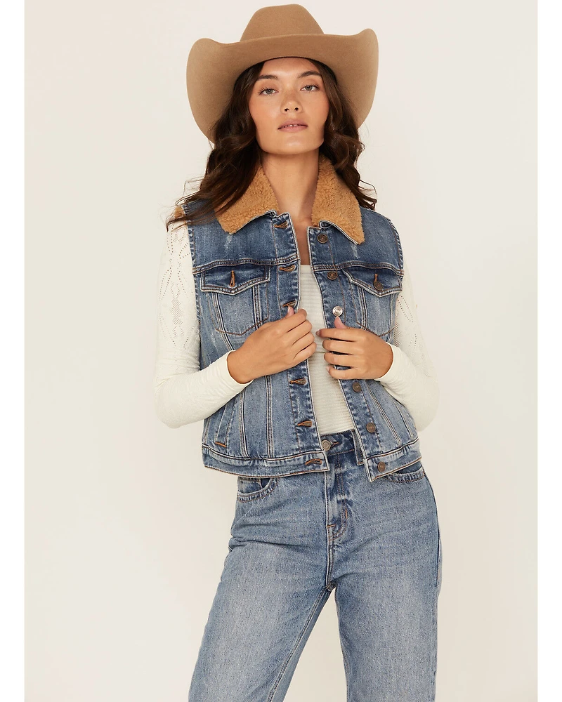 Shyanne Women's Ottawa Medium Wash Sherpa Lined Denim Vest